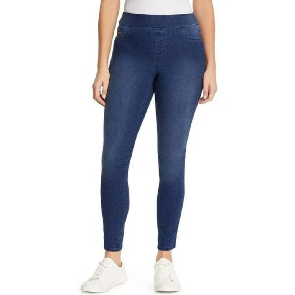 Nine West Women's Pull On Skinny Jeans Size 14 Petite Dark Wash Blue